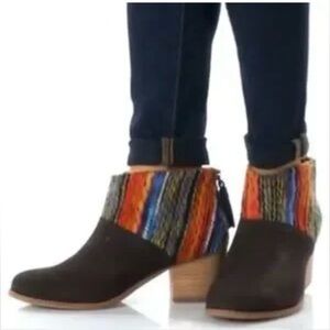 Toms Brown Ankle Booties with Multicolor Knit Cuff